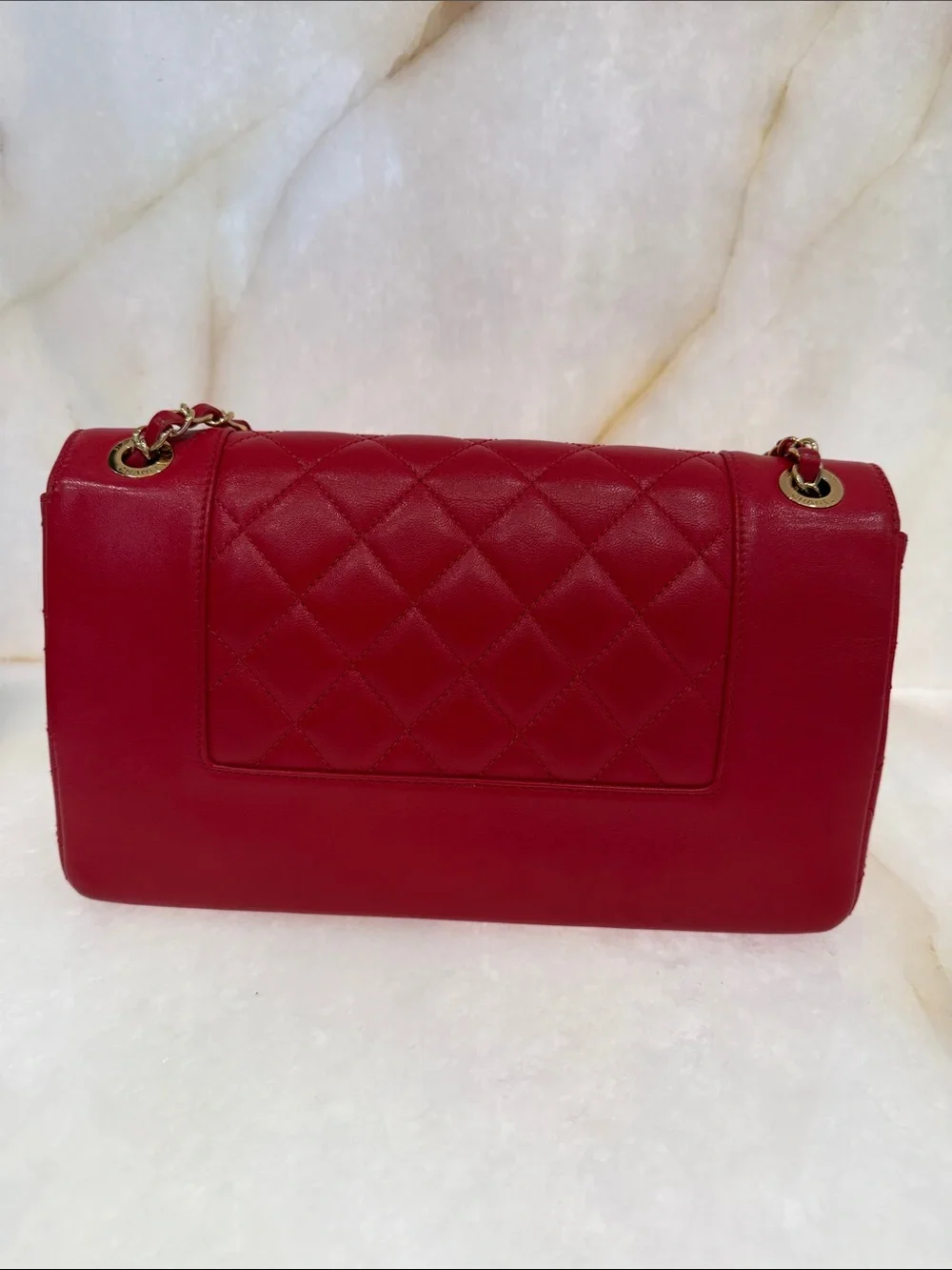 CHANEL Red Quilted Flap Shoulder Bag with Gold Hardware